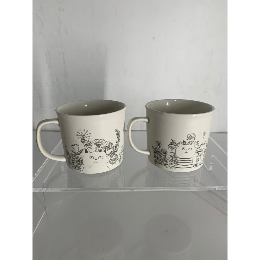 Stokes Set of 2 Cats Coffee Mugs Cream Gray New Bone China